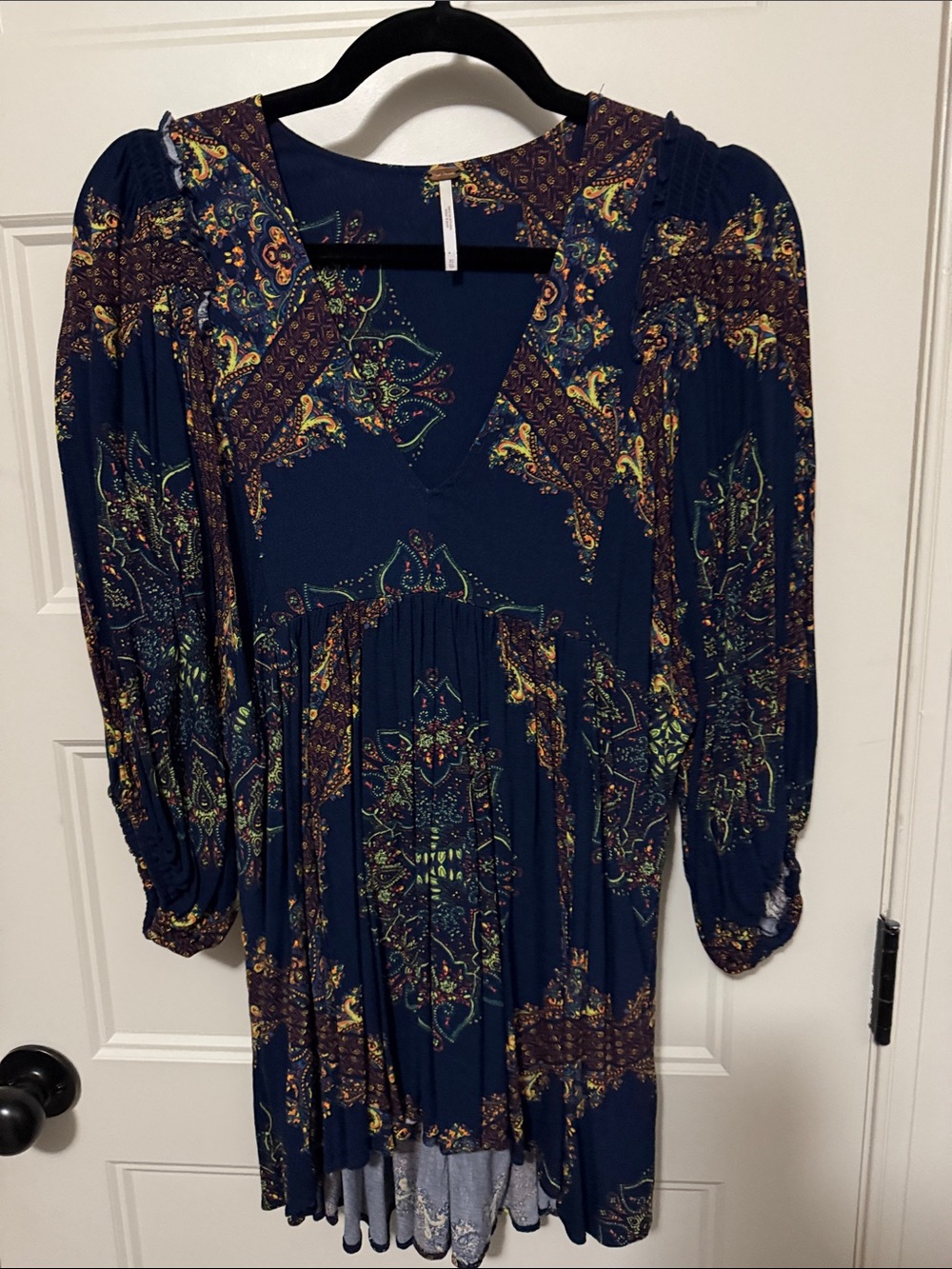 Free People Navy Paisley V-Neck Tunic